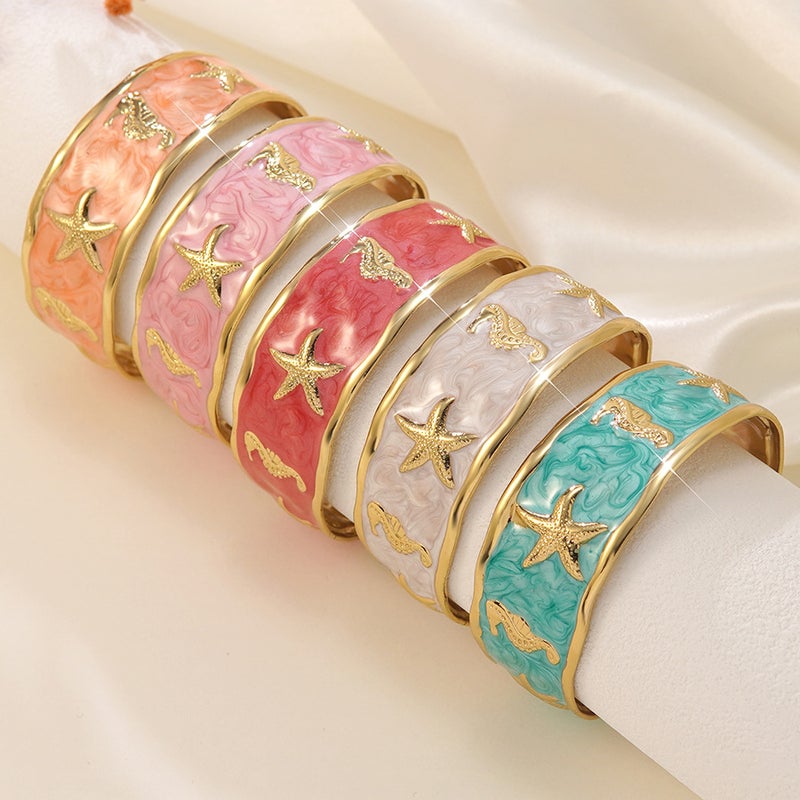 VITAL Cross-Border New Starfish Seahorse Oil-Drop Bracelet Elegant Stylish Stainless Steel Open Cuff Jewelry Wholesale - Image 2
