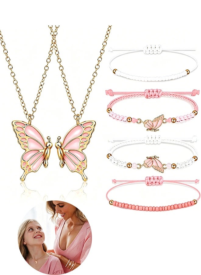Happy D Matching Best Friend Necklace Set for 2, Heart Pendant & Butterfly Bracelets, Sister Jewelry Gift for Birthdays & Special Occasions - Image 1
