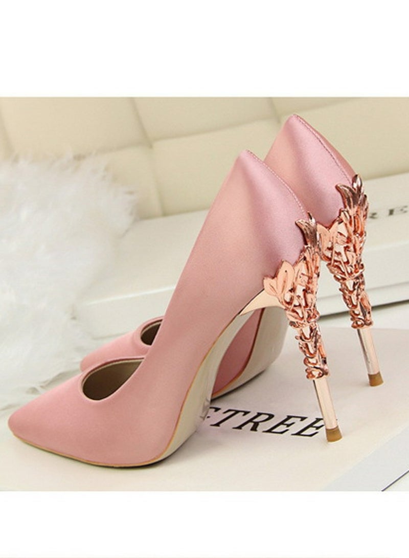 BIGTREE Women's Elegant Stiletto Pumps With 10 CM Personalized Metal Heel Elegant Gorgeous Closed Pointed Toe Slip On Solid High Heels Pink - Image 3