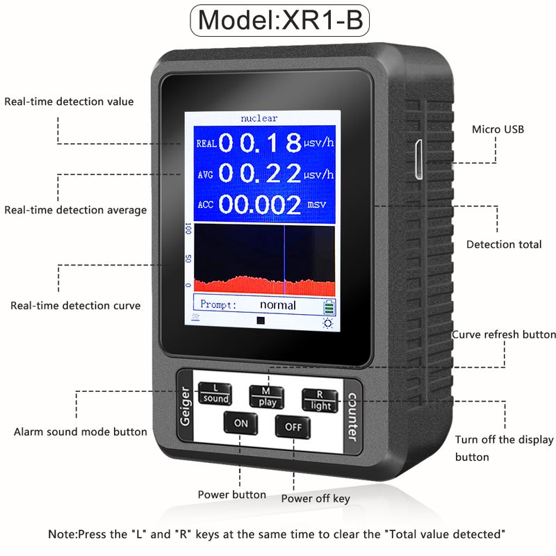 XR1 جهاز قايجر محمول محمول بشاشة TFT ملونة بحجم 2.8 بوصة كاشف متعدد الوظائف للإشعاع النووي والإشعاع الكهرومغناطيسي والأشعة السينية وبيتا وغاما - Image 3