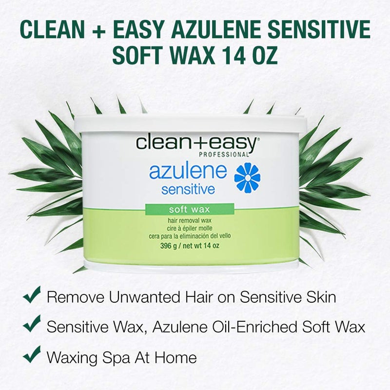 Clean + Easy Azulene Sensitive Soft Wax â€“ Wax for Sensitive Skin Hair Removal, Gentle & Soothing Formula for Face & Body, 14 oz - Image 2