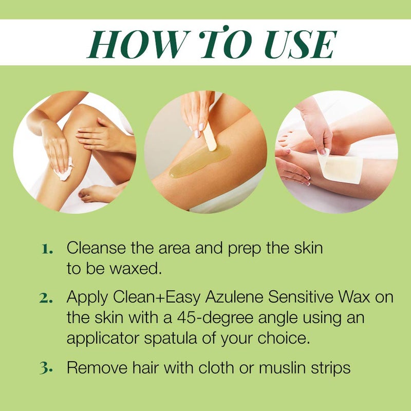 Clean + Easy Azulene Sensitive Soft Wax â€“ Wax for Sensitive Skin Hair Removal, Gentle & Soothing Formula for Face & Body, 14 oz - Image 4