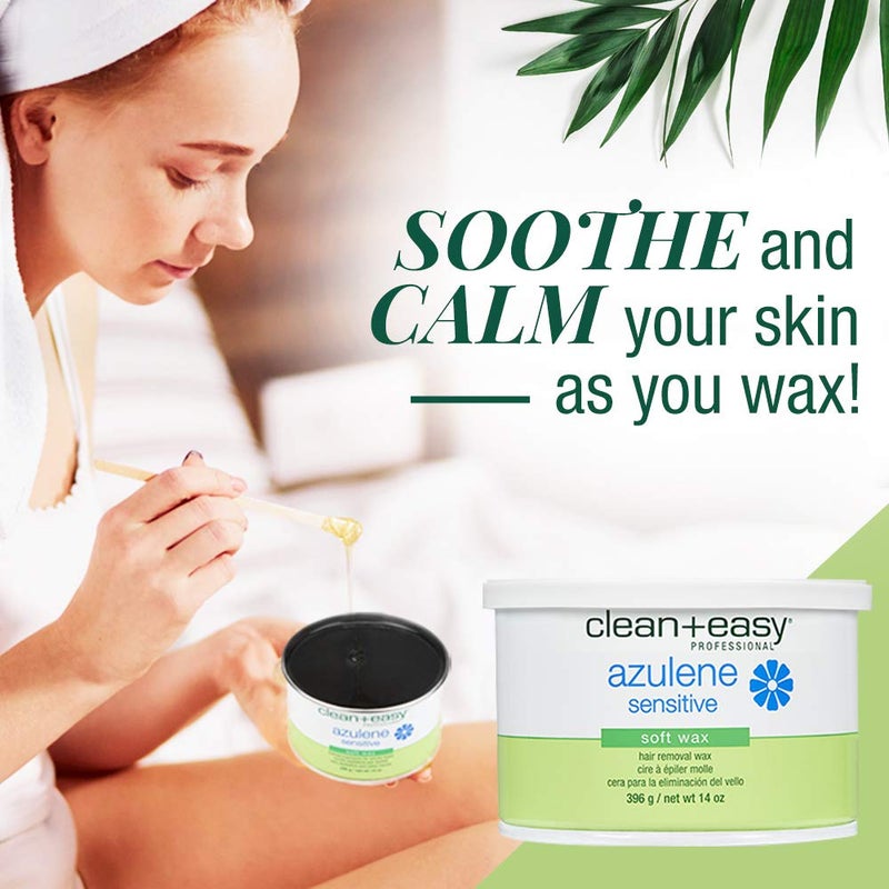Clean + Easy Azulene Sensitive Soft Wax â€“ Wax for Sensitive Skin Hair Removal, Gentle & Soothing Formula for Face & Body, 14 oz - Image 3
