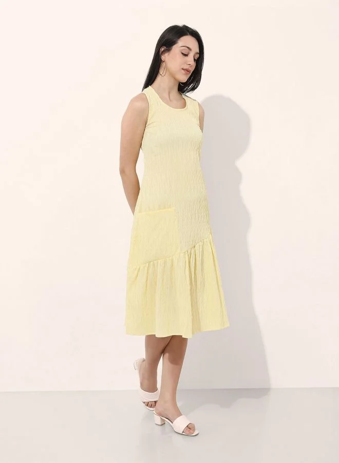 Freehand  Women Relaxed Fit Textured Scoop Neck Sleeveless Tiered Dress for Women | Best Price UAE