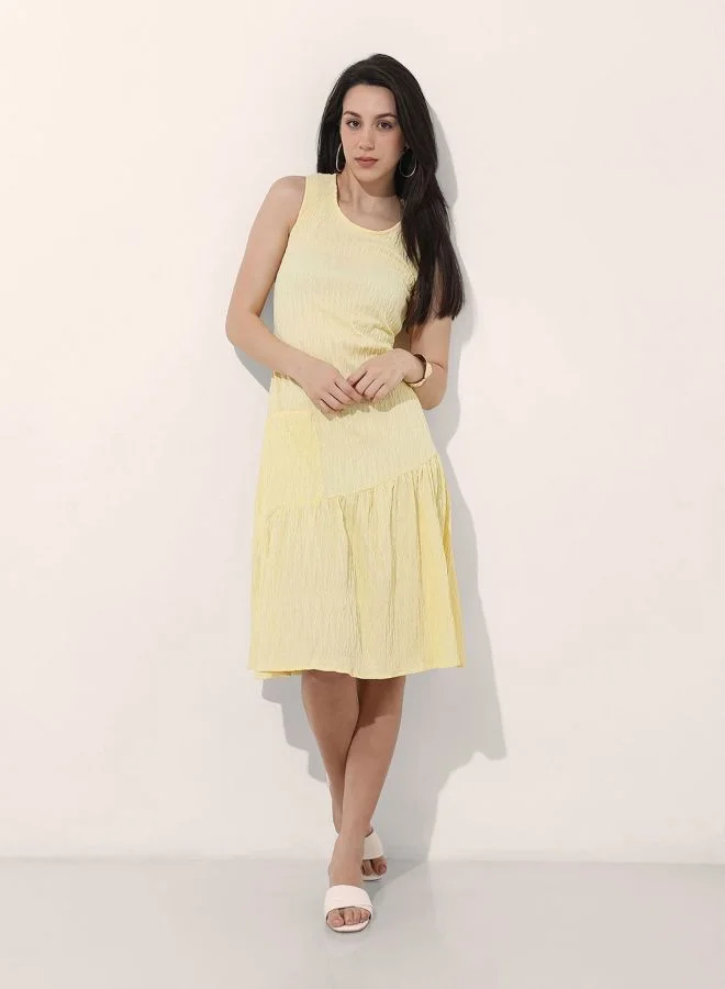 Women Relaxed Fit Textured Scoop Neck Sleeveless Tiered Dress