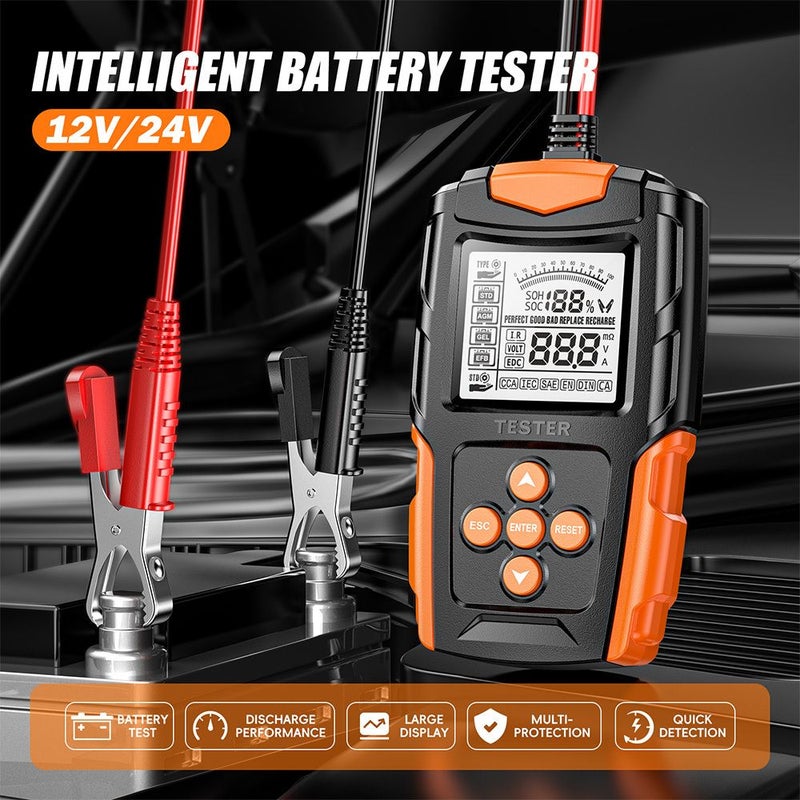 برتقالي 12V 24V فاحص بطارية السيارة محلل بطارية رقمي أداة اختبار للبطاريات الرطبة GEL SLA الغمرية EFB الحمضية الرصاصية AGM - Image 1