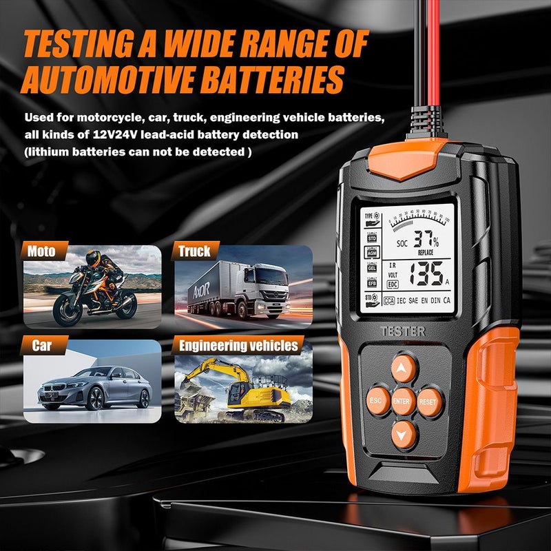 برتقالي 12V 24V فاحص بطارية السيارة محلل بطارية رقمي أداة اختبار للبطاريات الرطبة GEL SLA الغمرية EFB الحمضية الرصاصية AGM - Image 5