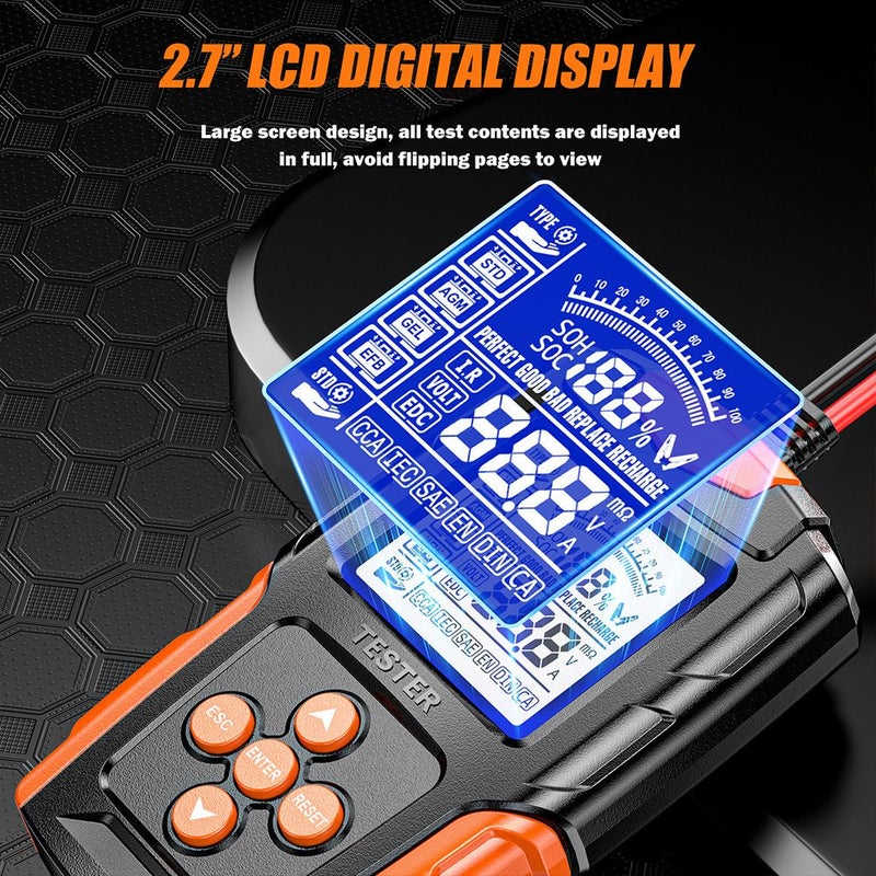 برتقالي 12V 24V فاحص بطارية السيارة محلل بطارية رقمي أداة اختبار للبطاريات الرطبة GEL SLA الغمرية EFB الحمضية الرصاصية AGM - Image 4