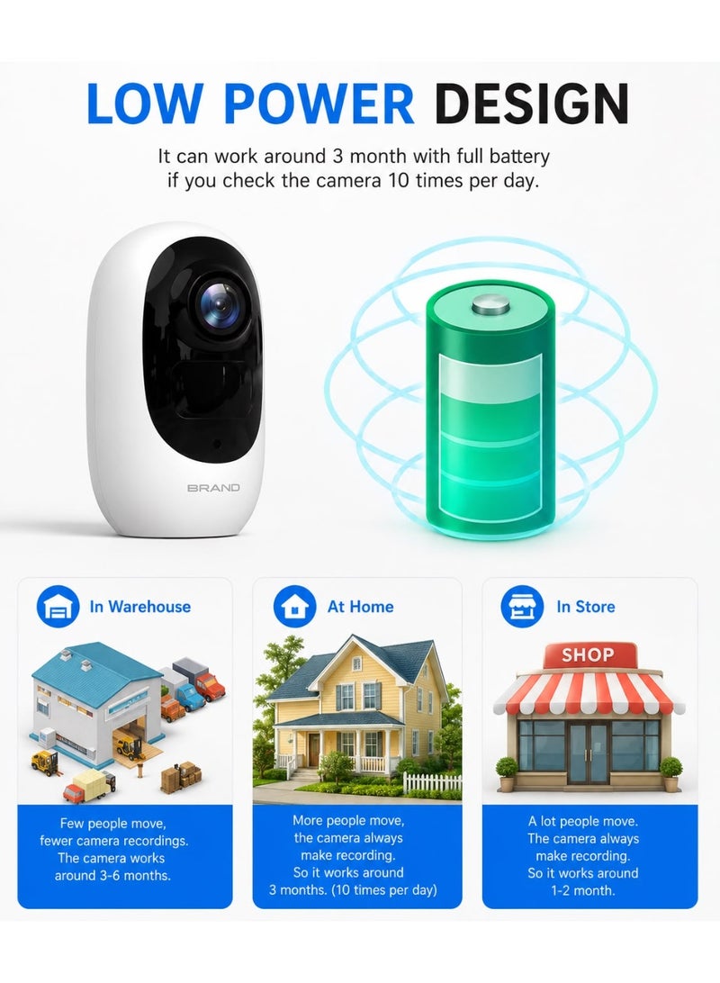 1080P Battery Powered WiFi Security Camera Wireless Outdoor CCTV Surveillance Camera with Smart Motion Detection, Night Vision, Two-Way Audio, IP65 Waterproof, Rechargeable Battery, Remote Viewing, SD Card Support for Home, Office, Farm & Business Security - Image 4