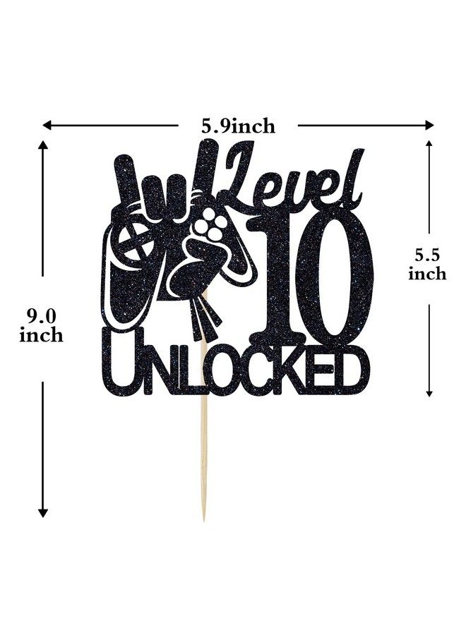 Video Game Level 10 Unlocked Birthday Cake Topper Black Glitter Boys 10Th Birthday Cake Decorations Level Up Winner Party Decoration Supplies  - Image 5