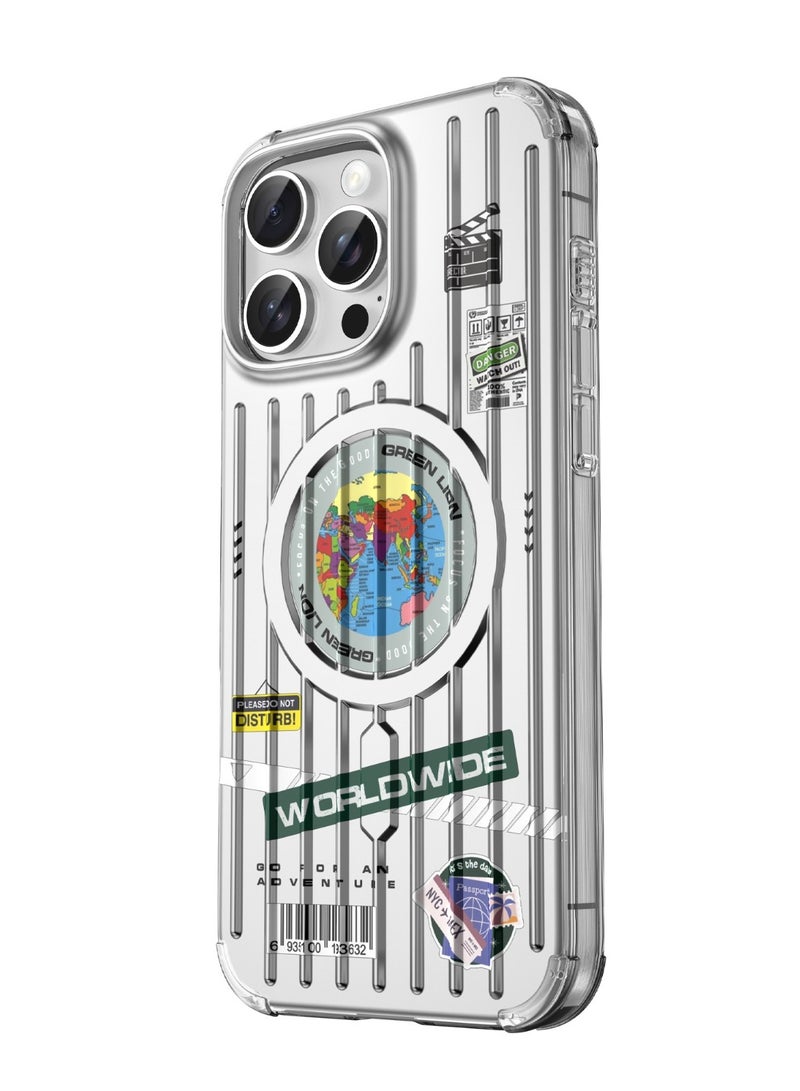 GREEN LION iPhone 16 Pro Max Magsafe Case Globe / Dual-Sided Coating / Comfortable Grip / Drop-Protection / Strong Magnets / Anti-Scratch Cover - Silver - Image 2