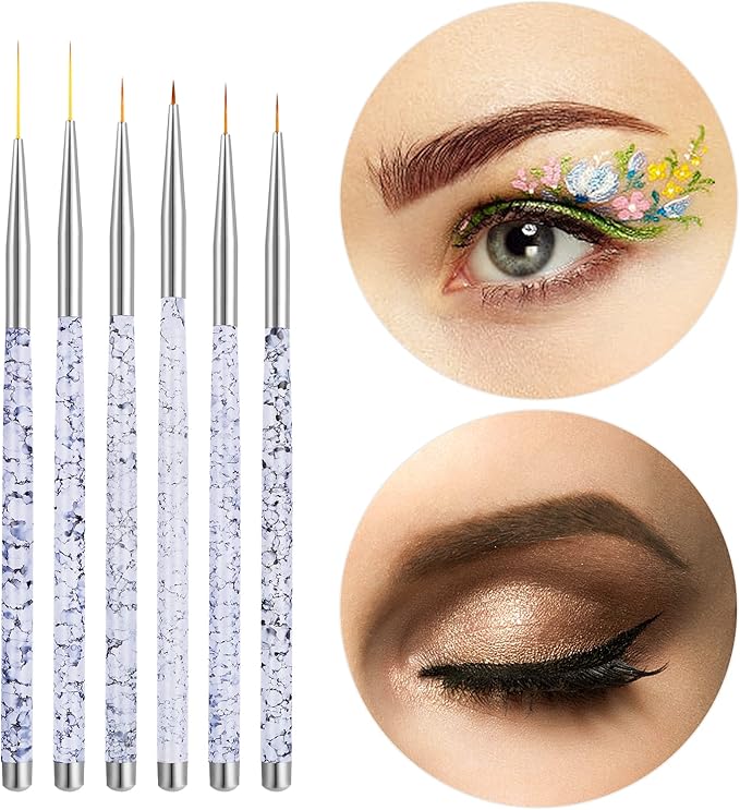 Sibba Water Activated Eyeliner Brush Applicators Eye Makeup Angled Fine Point Plastic Wands Halloween Cosmetic Tool Small Palette Liner Micro Thin Eyebrow Set Nail Art Painting Pen 6 Pcs Transparent - Image 3