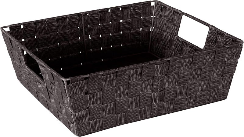 Simplify Large Shelf Woven Strap Tote  Decorative Storage Basket  Built in Handles  Organization  Closet  Bedroom  Bathroom  Nursery  Accessories  Toys  Gifts  1 Pack  Chocolate - Image 1