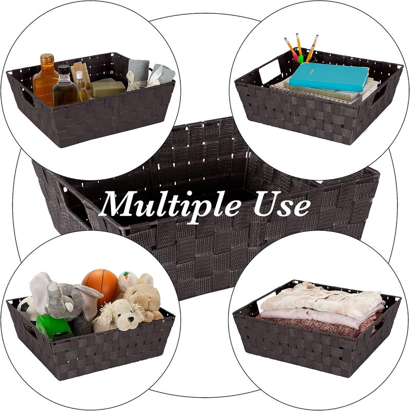 Simplify Large Shelf Woven Strap Tote  Decorative Storage Basket  Built in Handles  Organization  Closet  Bedroom  Bathroom  Nursery  Accessories  Toys  Gifts  1 Pack  Chocolate - Image 3