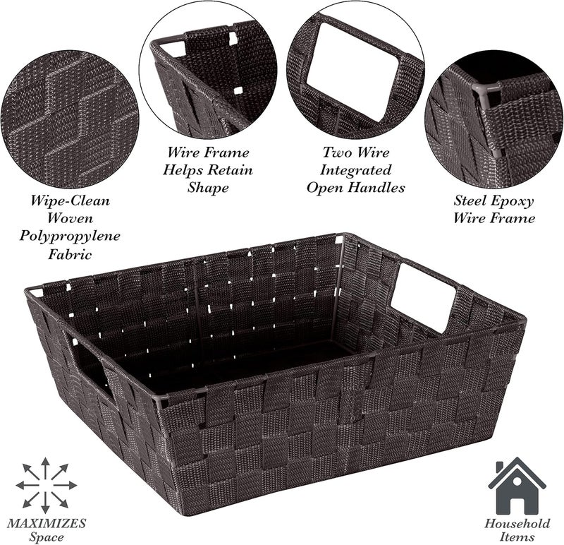 Simplify Large Shelf Woven Strap Tote  Decorative Storage Basket  Built in Handles  Organization  Closet  Bedroom  Bathroom  Nursery  Accessories  Toys  Gifts  1 Pack  Chocolate - Image 4