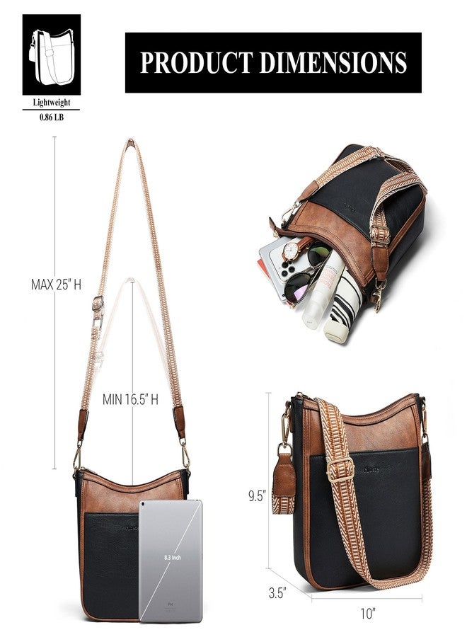 Mroede Crossbody Bags for Women Crossbody Purse for Women Vegan Leather Hobo Purses Shoulder Handbags for Daily Travel Work, 4-1 Black With Brown, Medium, Crossbody Purse - Image 3