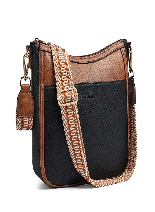 Mroede Crossbody Bags for Women Crossbody Purse for Women Vegan Leather Hobo Purses Shoulder Handbags for Daily Travel Work, 4-1 Black With Brown, Medium, Crossbody Purse - Image 1
