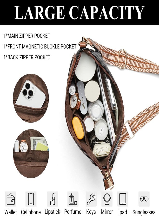 Mroede Crossbody Bags for Women Crossbody Purse for Women Vegan Leather Hobo Purses Shoulder Handbags for Daily Travel Work, 4-1 Black With Brown, Medium, Crossbody Purse - Image 5
