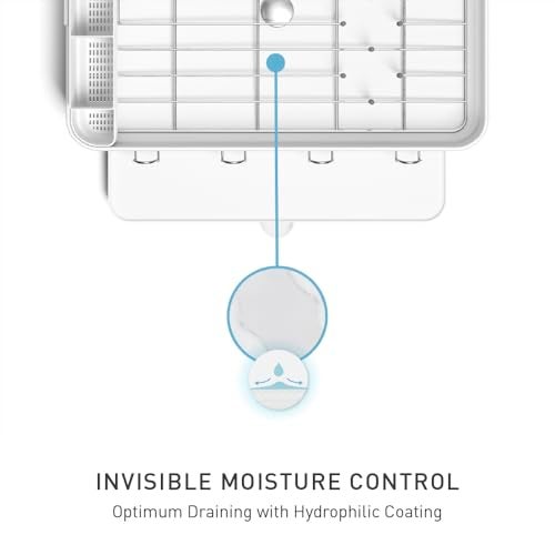 simplehuman Steel Frame Dishrack, Large Capacity Dish Drying Rack, 360º Easy Drain Swivel Spout, Utensil & Wine Glass Holder, Anti-Residue Coating, Moisture Control Surface, White - Image 4