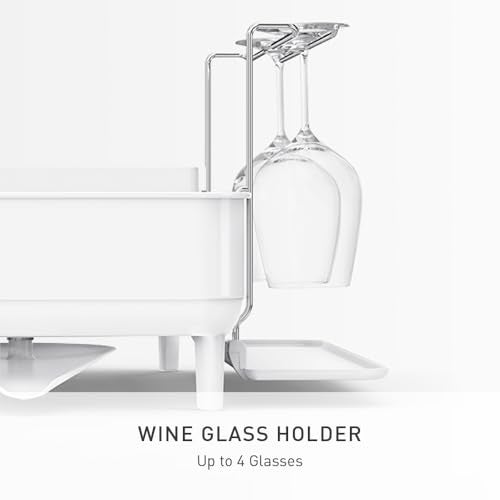 simplehuman Steel Frame Dishrack, Large Capacity Dish Drying Rack, 360º Easy Drain Swivel Spout, Utensil & Wine Glass Holder, Anti-Residue Coating, Moisture Control Surface, White - Image 5
