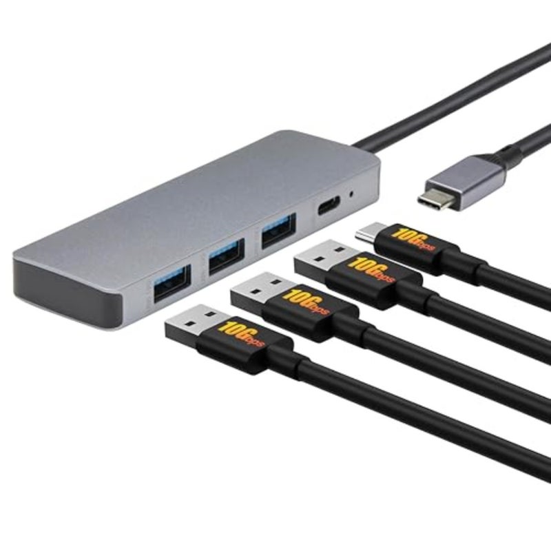 USB 3.2/3.1 Gen 2 Multiport USB C Hub Dock, 10Gbps, USB-C to 1xUSB-C/3xUSB-A, Works with Windows/Mac, Silver, Black - Image 1