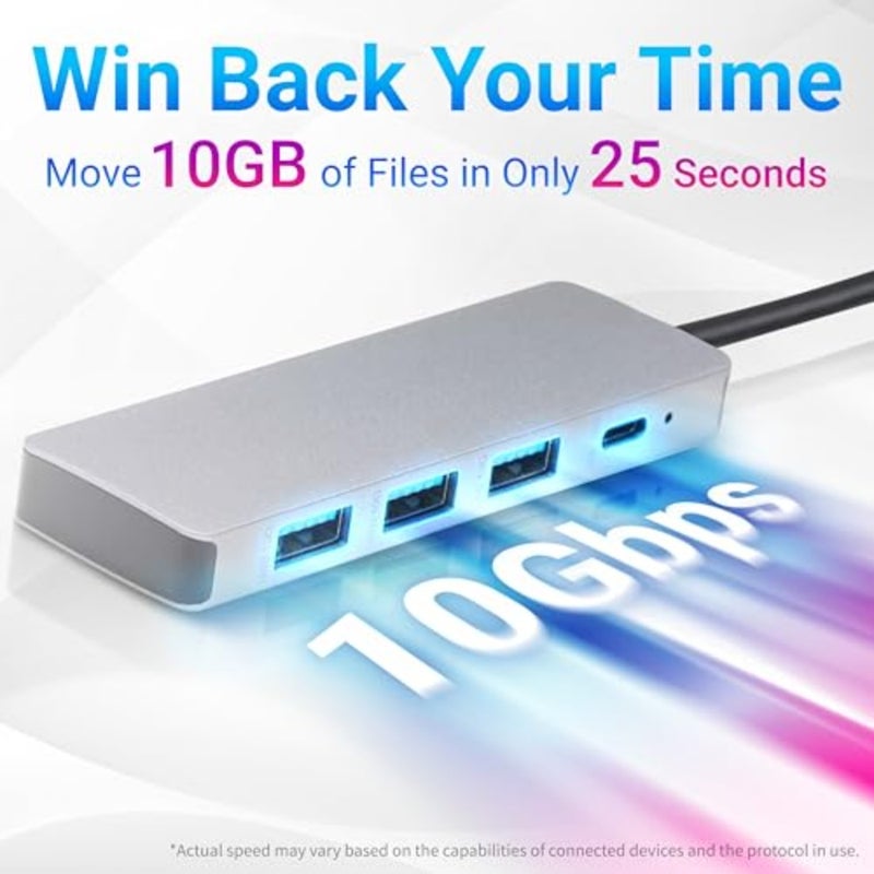 USB 3.2/3.1 Gen 2 Multiport USB C Hub Dock, 10Gbps, USB-C to 1xUSB-C/3xUSB-A, Works with Windows/Mac, Silver, Black - Image 3