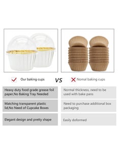SYOSI Cupcake Liners with Dome Lids 50Pack,Free-Air 3.5Oz Mini Foil Baking Cups Muffin Liners,Disposable Ramekins Cupcake Tins Cupcake Wrappers for Wedding Birthday Party,with Spoons-White in gold  - Image 5