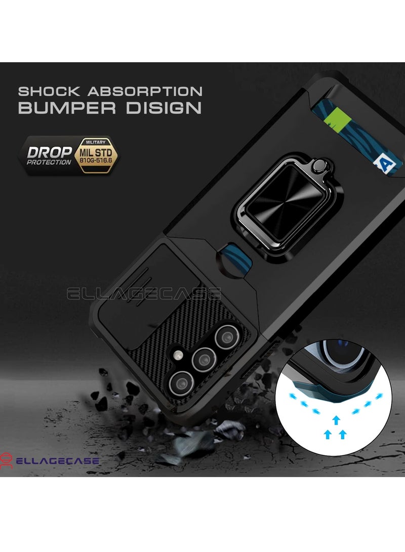 ELLAGECASE حافظة مقاومة للصدمات مع فتحة بطاقة، قاعدة وحماية كاميرا قوية لهاتف سامسونج جالاكسي S24 FE – تشمل لوحة معدنية مخفية - Image 2