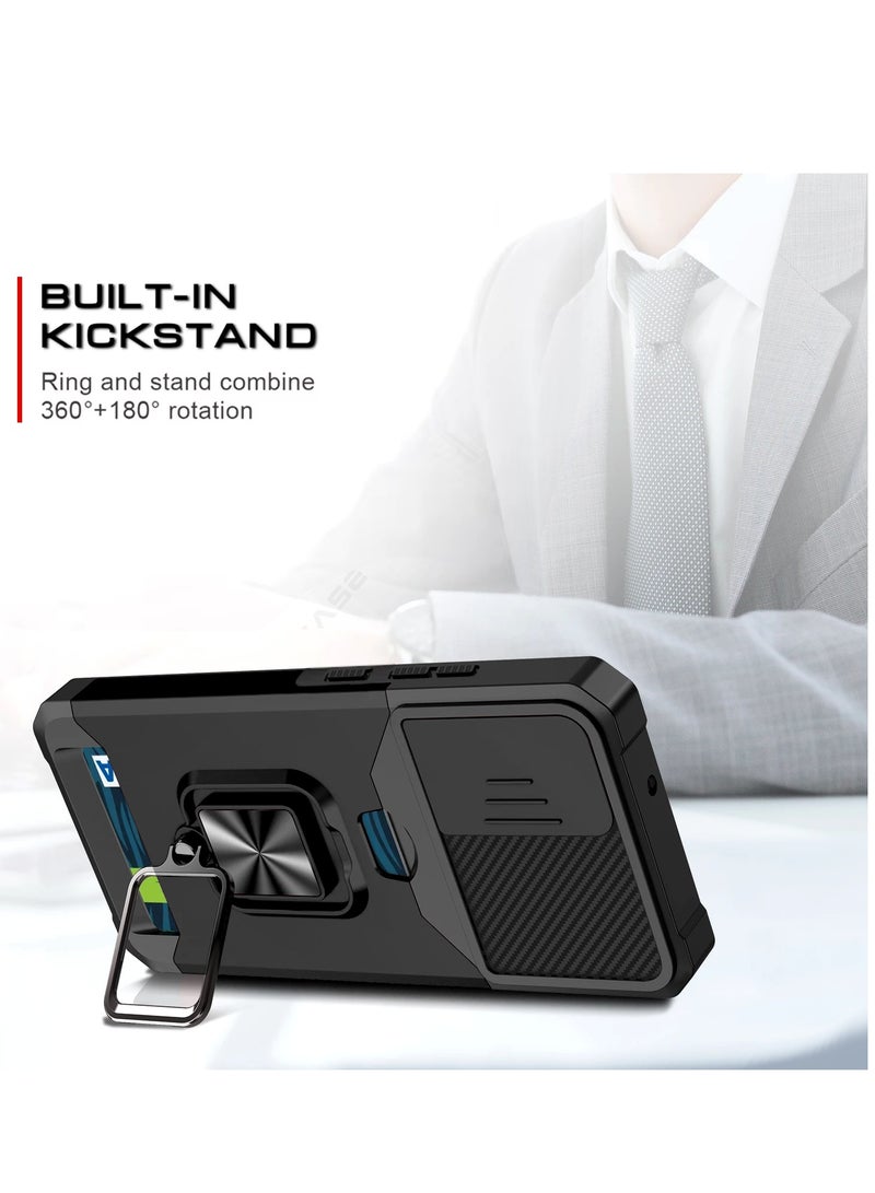 ELLAGECASE حافظة مقاومة للصدمات مع فتحة بطاقة، قاعدة وحماية كاميرا قوية لهاتف سامسونج جالاكسي S24 FE – تشمل لوحة معدنية مخفية - Image 5