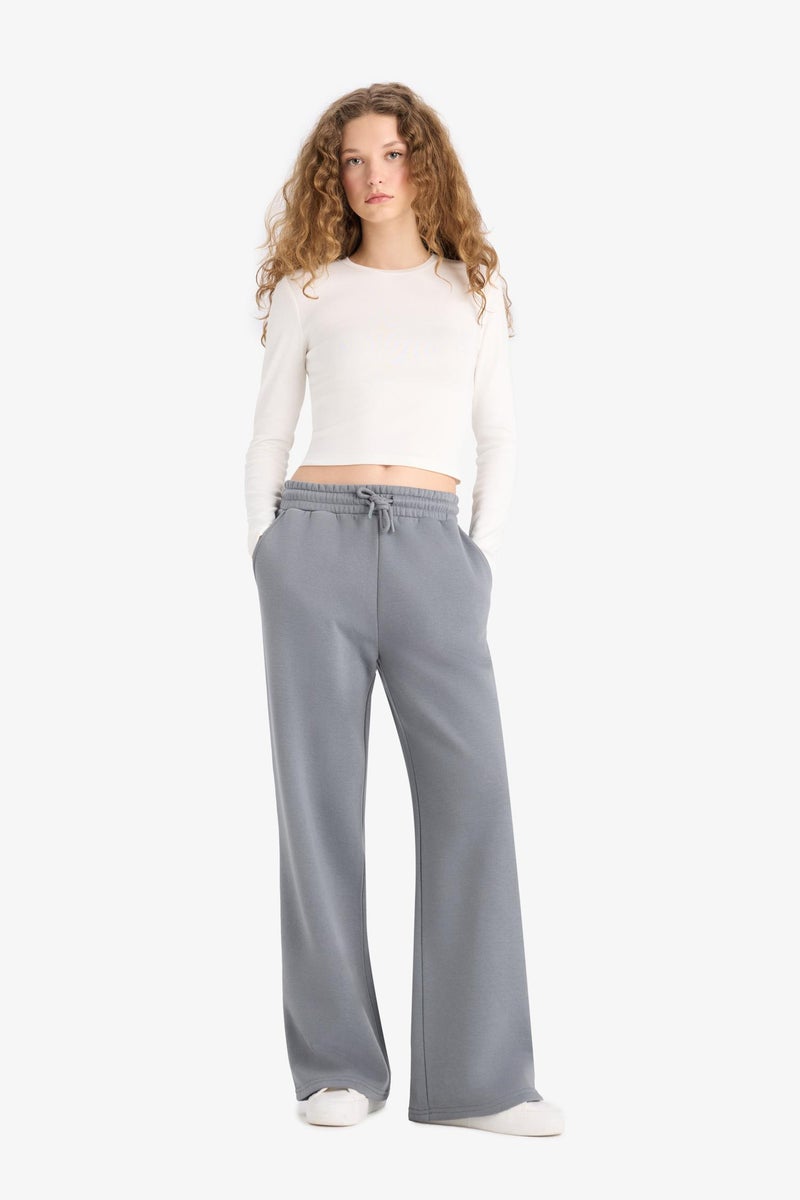 DeFacto Grey Woman Straight Fit Regular Hem With Pockets Thick Sweatshirt Fabric Trousers Casual - Image 3
