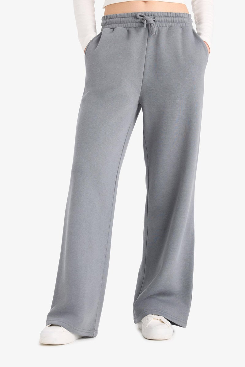 DeFacto Grey Woman Straight Fit Regular Hem With Pockets Thick Sweatshirt Fabric Trousers Casual - Image 4