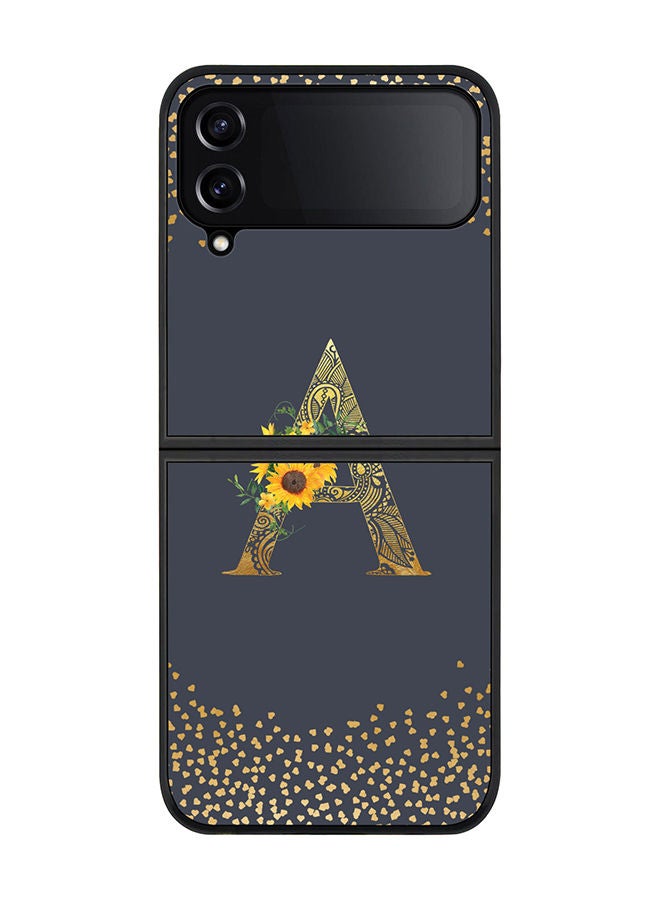 Stylizedd Rugged Black edge case for Samsung Galaxy Z Flip4 Slim fit Soft Case Flexible Rubber Edges Anti Drop TPU Gel Thin Cover - Custom Monogram Initial Letter Floral Pattern Alphabet - A (Grey ) - Image 1