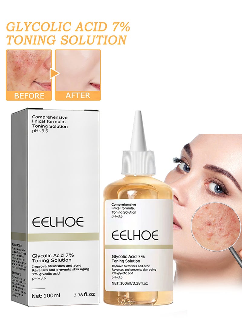 EELHOE Glycolic Acid 7 Percent Toning Solution, Facial Toner, Refreshing Repairing Moisturizing Essential Solution, Exfoliate, Rejuvenate Skin, Reduce Blemishes 100ml  - Image 1