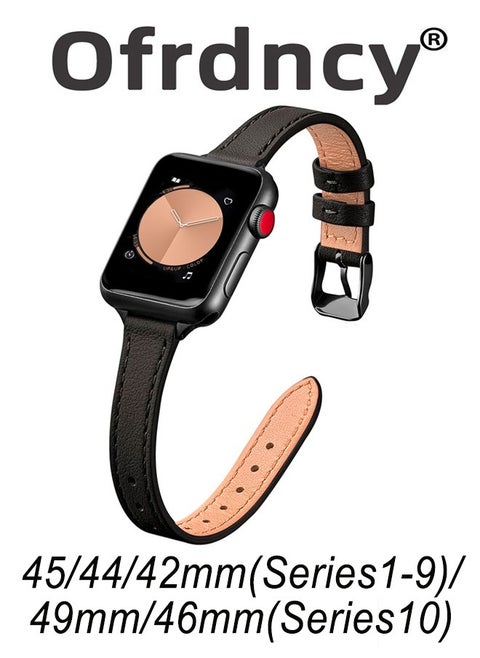 Ofrdncy Slim Leather Bands Compatible with Apple Watch Band 49mm 46mm 45mm 44mm 42mm 41mm 40mm 38mm, Top Grain Leather Thin Apple Watch Strap for iWatch Ultra 2/1 Series 10 9 8 7 6 5 4 3 2 1 SE Multi