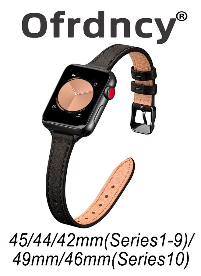 Ofrdncy - Ofrdncy Slim Leather Bands Compatible with Apple Watch Band 49mm 46mm 45mm 44mm 42mm 41mm 40mm 38mm, Top Grain Leather Thin Apple Watch Strap for iWatch Ultra 2/1 Series 10 9 8 7 6 5 4 3 2 1 SE Multi - Image 1