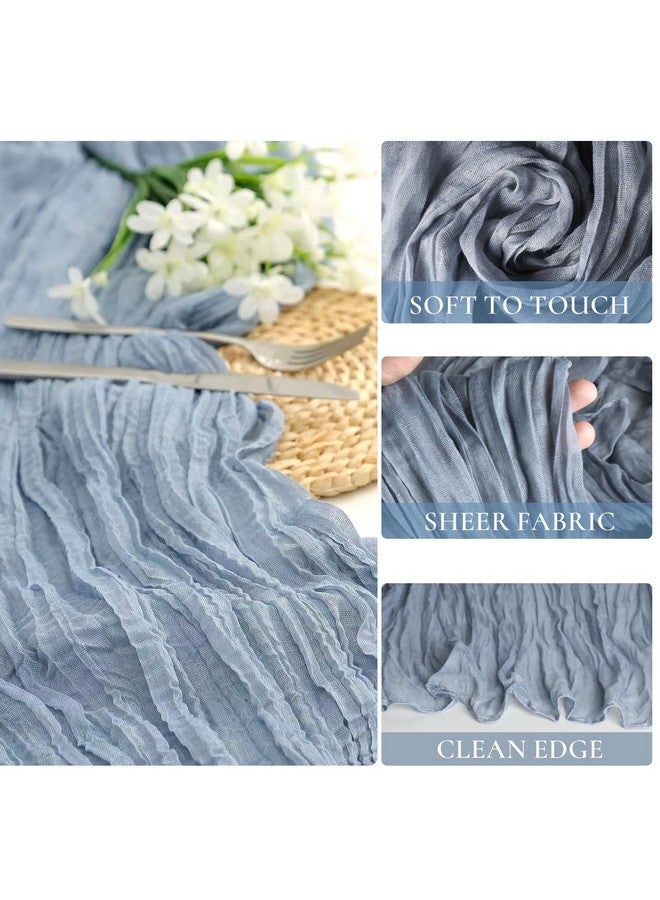 BLUETOP 10 Pack Dusty Blue Cheesecloth Table Runner, 10ft Boho Gauze Cheese Cloth Table Runner Rustic Semi-Sheer Runner for Wedding Arch Draping Bridal Baby Shower Birthday Party Cake Table Decorations - Image 2