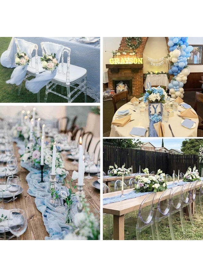 BLUETOP 10 Pack Dusty Blue Cheesecloth Table Runner, 10ft Boho Gauze Cheese Cloth Table Runner Rustic Semi-Sheer Runner for Wedding Arch Draping Bridal Baby Shower Birthday Party Cake Table Decorations - Image 5
