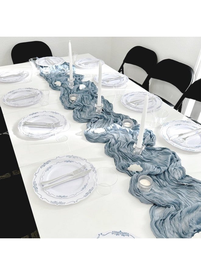 BLUETOP 10 Pack Dusty Blue Cheesecloth Table Runner, 10ft Boho Gauze Cheese Cloth Table Runner Rustic Semi-Sheer Runner for Wedding Arch Draping Bridal Baby Shower Birthday Party Cake Table Decorations - Image 3