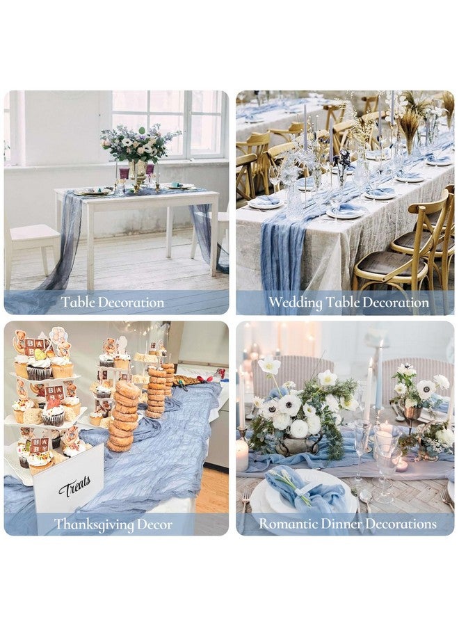 BLUETOP 10 Pack Dusty Blue Cheesecloth Table Runner, 10ft Boho Gauze Cheese Cloth Table Runner Rustic Semi-Sheer Runner for Wedding Arch Draping Bridal Baby Shower Birthday Party Cake Table Decorations - Image 4