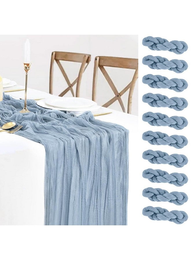 BLUETOP 10 Pack Dusty Blue Cheesecloth Table Runner, 10ft Boho Gauze Cheese Cloth Table Runner Rustic Semi-Sheer Runner for Wedding Arch Draping Bridal Baby Shower Birthday Party Cake Table Decorations - Image 1