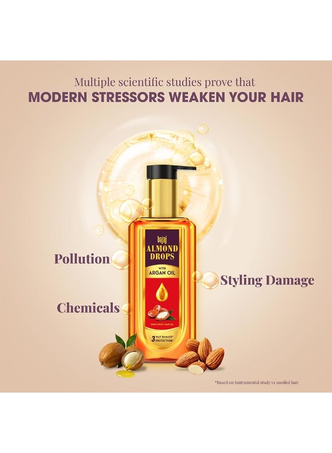 Bajaj Almond Drops Almond + Argan Hair Oil - 200ml | Provides 3-way Damage Protection | For Soft and Shiny Hair | Non-sticky Formula | with Almond Oil & Argan Oil - Image 3