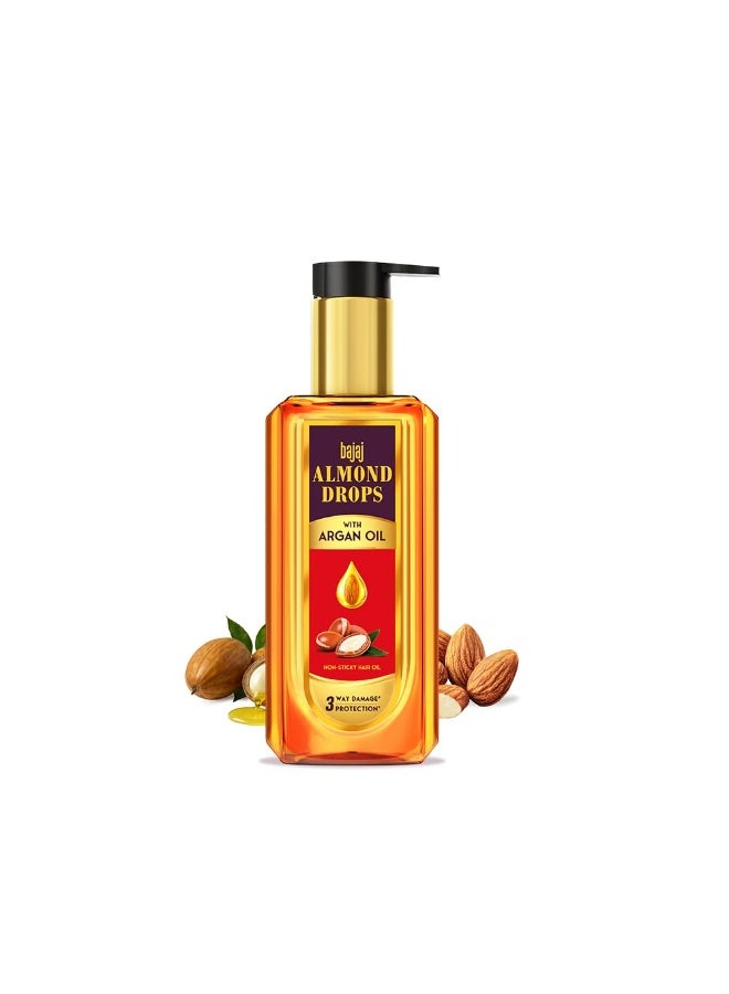 Bajaj Almond Drops Almond + Argan Hair Oil - 200ml | Provides 3-way Damage Protection | For Soft and Shiny Hair | Non-sticky Formula | with Almond Oil & Argan Oil - Image 1