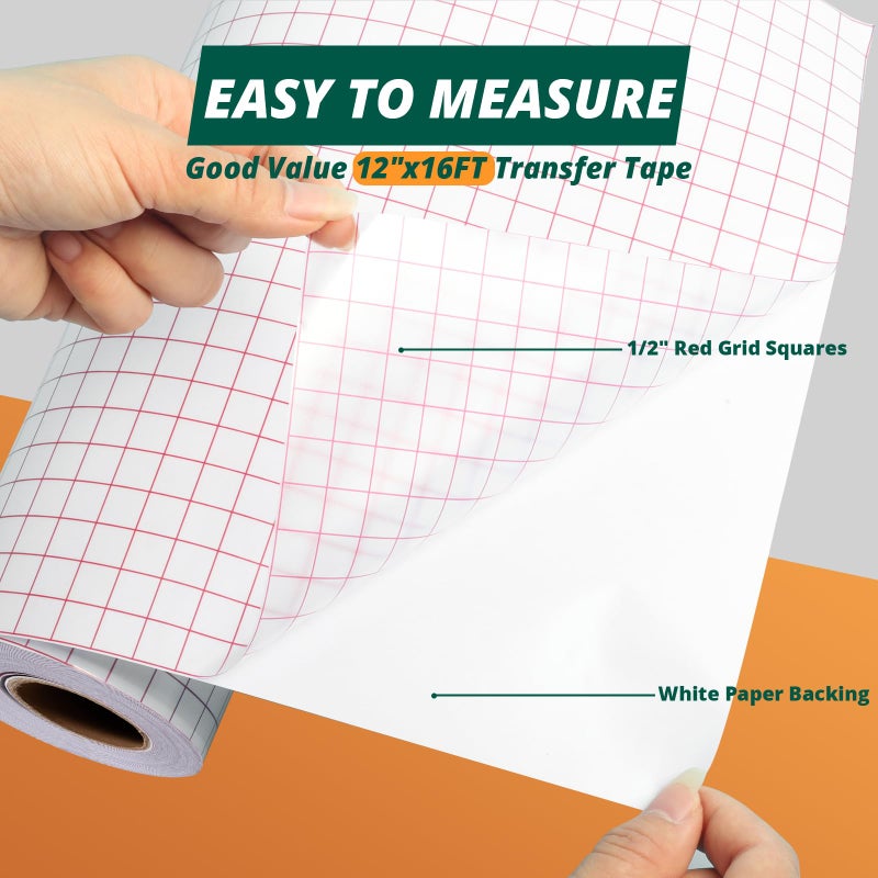 HTVRONT Transfer Tape for Vinyl -12" x 16 FT w/Red Alignment Grid Transfer Paper, Medium Tack Vinyl Transfer Tape for Signs Stickers Decals Walls Doors & Windows - Image 2