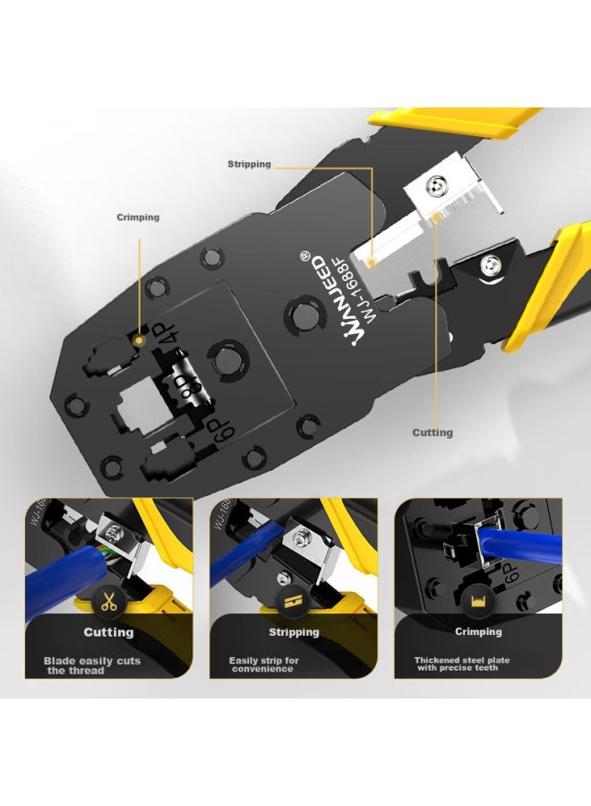 Ofnpftth Network Cable Crimper, Three-in Multifunctional Wire Stripper And Crimping Tool Set, 8p6p4p Cat5e Cat6 Rj45 Connector Crimping Pliers, Computer Network Tester Tool, Wj-f - Image 2
