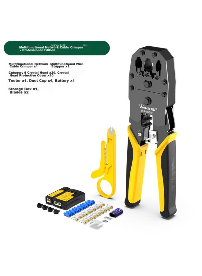 Ofnpftth Network Cable Crimper, Three-in Multifunctional Wire Stripper And Crimping Tool Set, 8p6p4p Cat5e Cat6 Rj45 Connector Crimping Pliers, Computer Network Tester Tool, Wj-f - Image 1