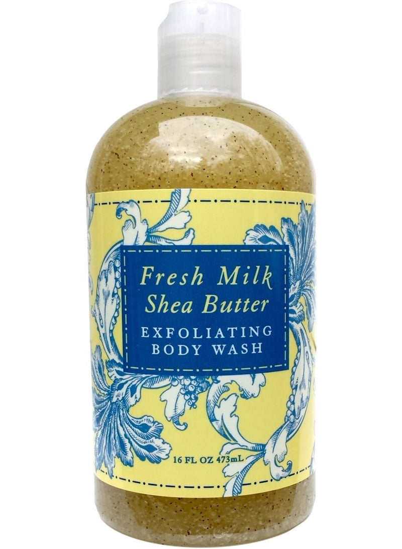 Greenwich Bay Exfoliating Body Wash with Shea Butter & Natural Exfoliants, Fresh Milk Scent - 16 oz