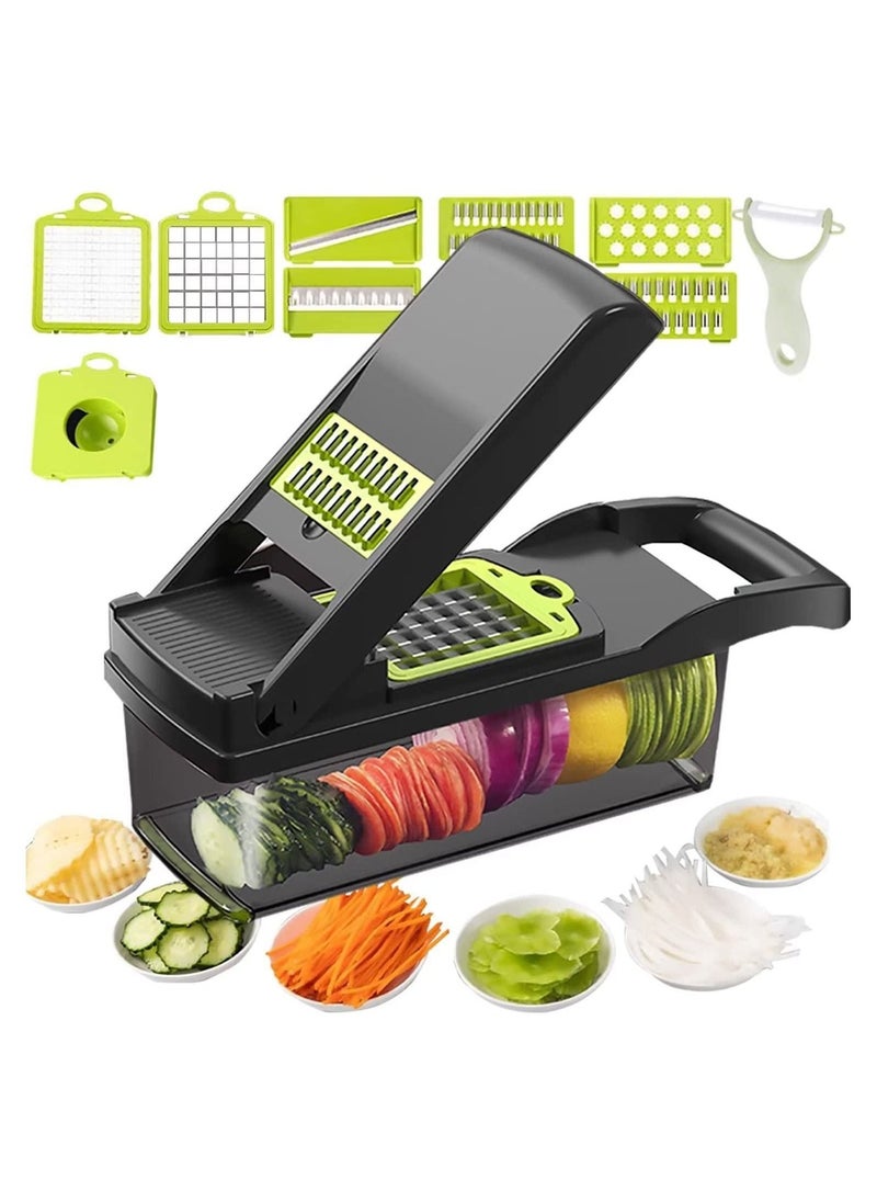 Vegetable Chopper Mandoline Slicer Cutter Chopper 12 in 1 Veggie Chopper Interchangeable Blades with Colander Basket and Container - Image 1