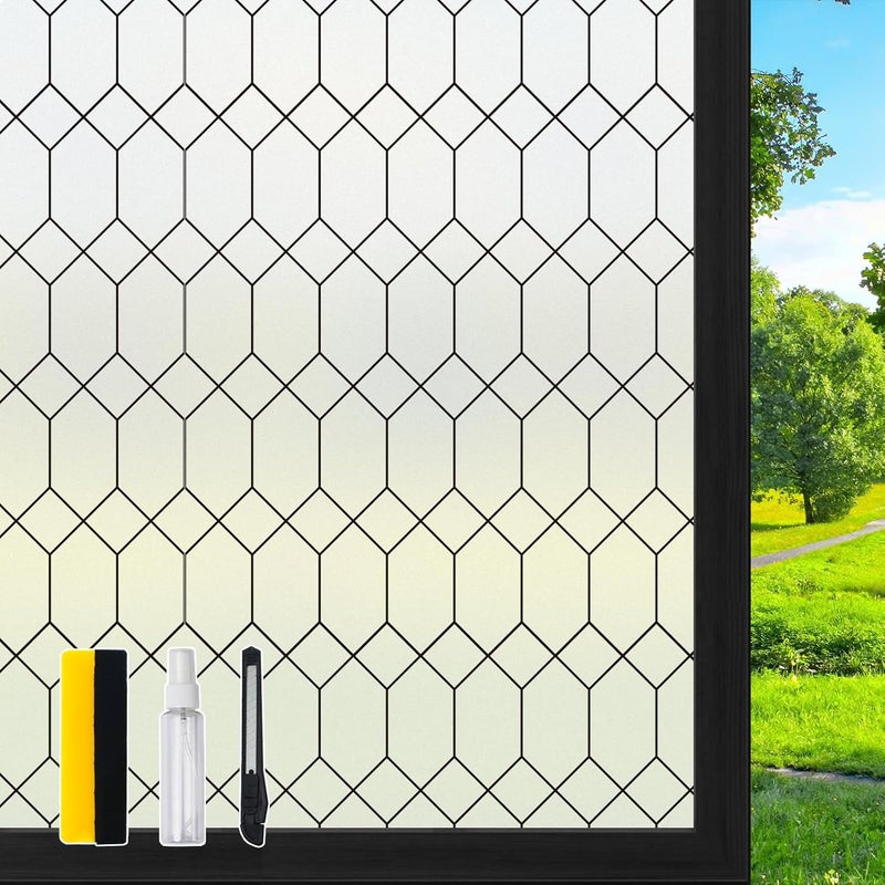 DKTIE Window Privacy Film Stained Glass Frosted Glass Window Clings Moroccan Lattice Decorative Bathroom Door Coverings UV Sun Blocking Heat Control, 593-UV7, 17.7 x 78.7 Inch - Image 1
