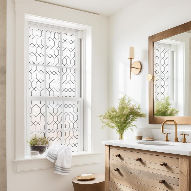 DKTIE Window Privacy Film Stained Glass Frosted Glass Window Clings Moroccan Lattice Decorative Bathroom Door Coverings UV Sun Blocking Heat Control, 593-UV7, 17.7 x 78.7 Inch - Image 3