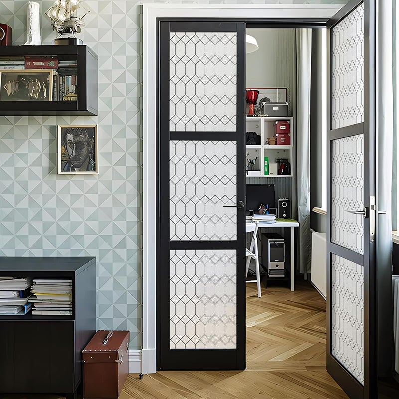 DKTIE Window Privacy Film Stained Glass Frosted Glass Window Clings Moroccan Lattice Decorative Bathroom Door Coverings UV Sun Blocking Heat Control, 593-UV7, 17.7 x 78.7 Inch - Image 5
